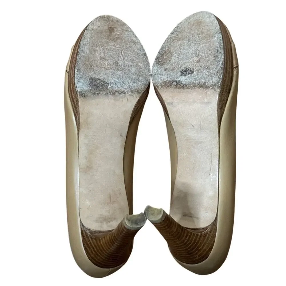 Stuart Weizman Tan Leather Peep Toe Platform Heels Pumps Size 8.5